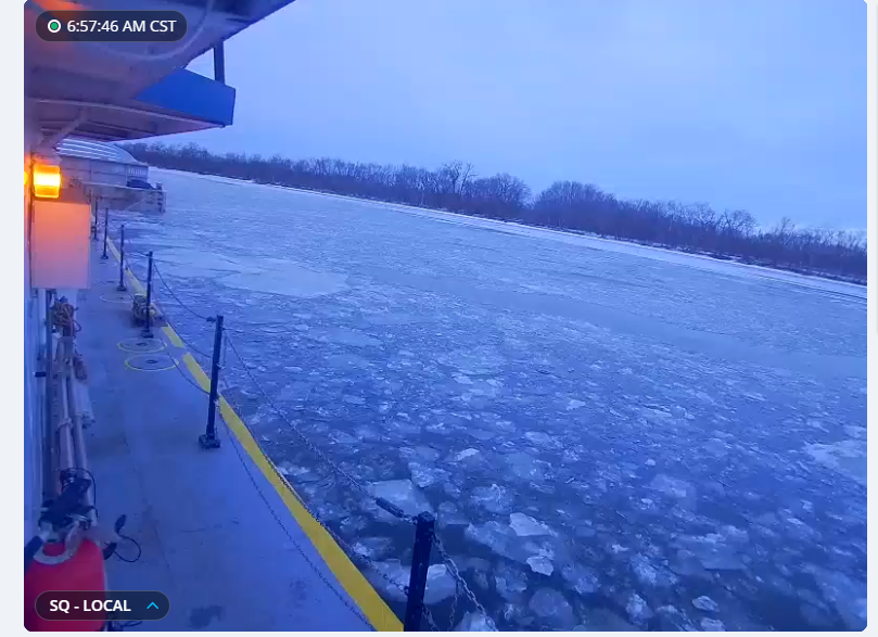 Ice at Hennepin on the Illinois - Credit to: M/V Mike Nadicksbernd